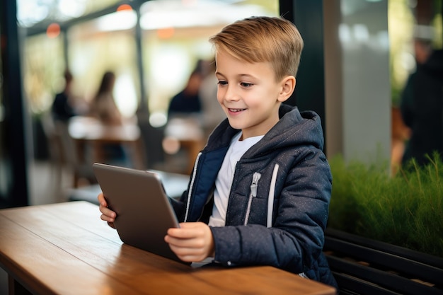 Boy using a tablet for online learning