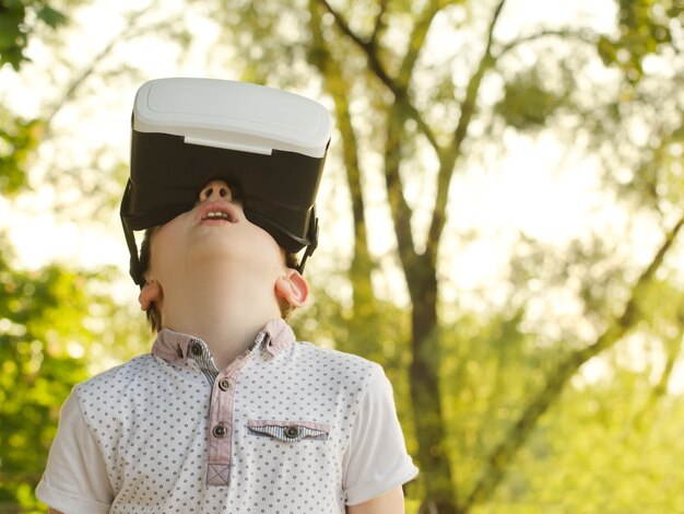 Boy in a virtual reality helmet