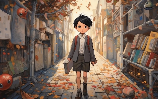 Boy Walking Down a Street