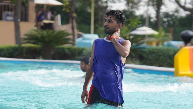 A boy in water park image sonipat Haryana India 20 may 2023