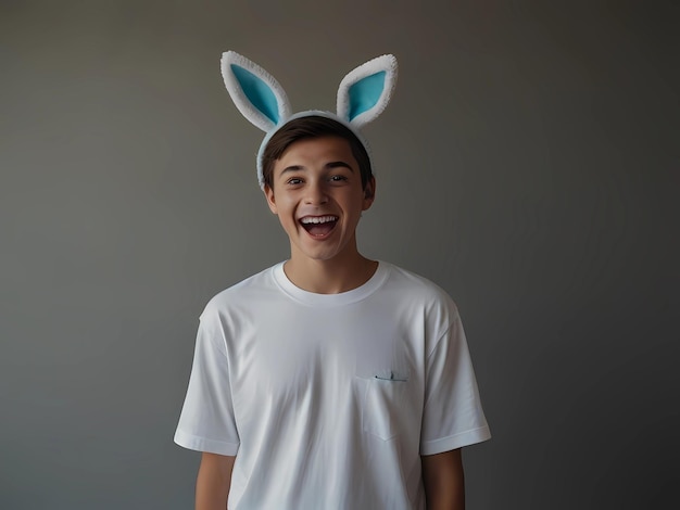 a boy wearing bunny ears and a bunny hat