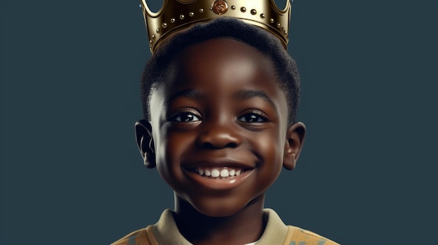 A boy wearing a crown that says'the word king'on it