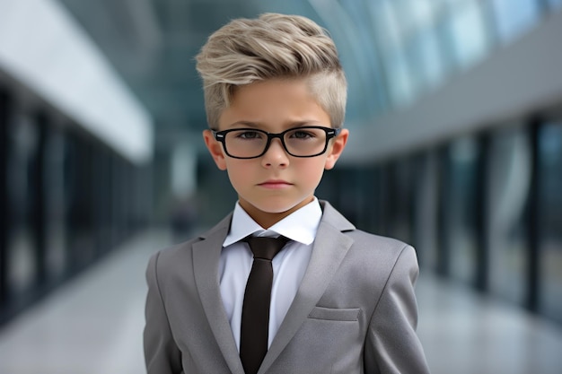 a boy wearing glasses