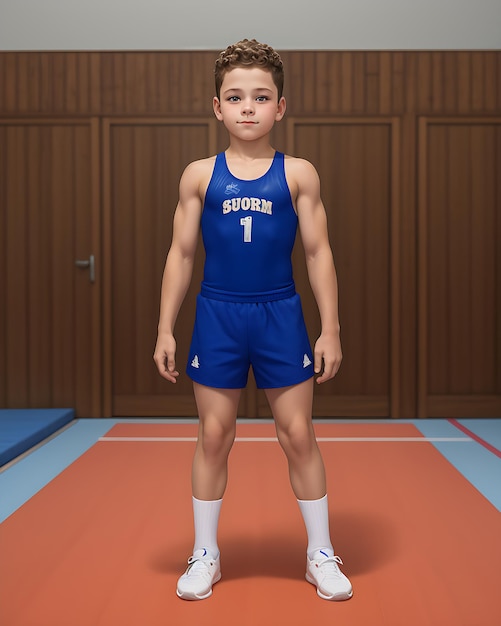 Boy wearing gymnastics uniform with beautiful design