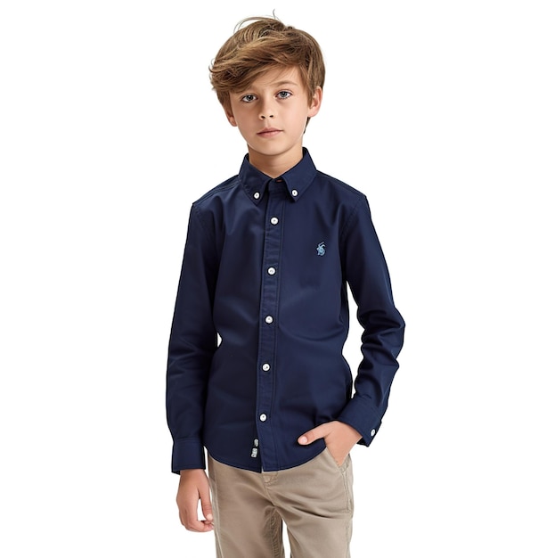 A boy wearing a navy blue shirt