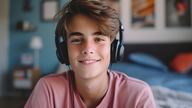 Photo a boy wearing a pink shirt with the words quot earbuds quot on it