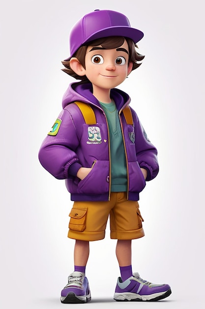 Boy Wearing Purple Jacket and Hat on White