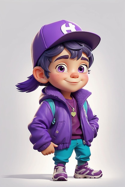 Boy Wearing Purple Jacket and Hat on White