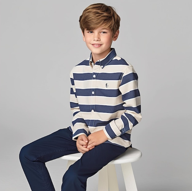 A boy wearing a striped shirt