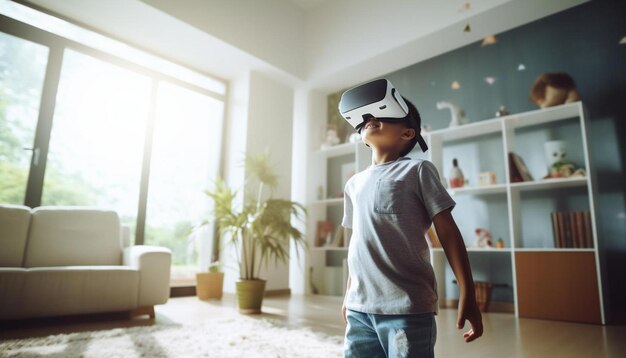 a boy wearing virtual reality glasses is wearing a virtual reality headset