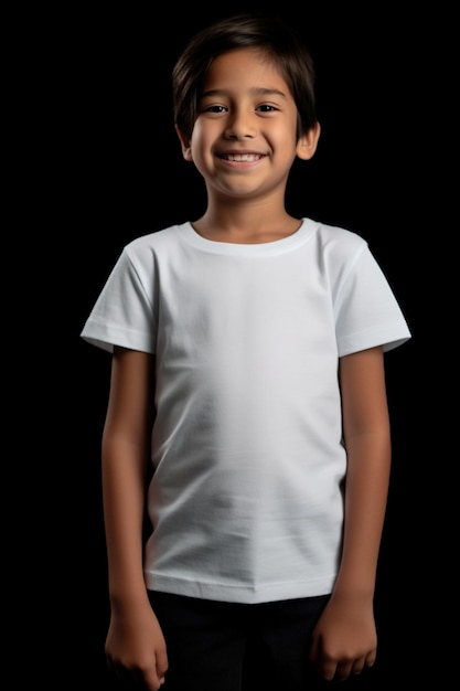 A boy wearing a white shirt that says'i'm a boy '