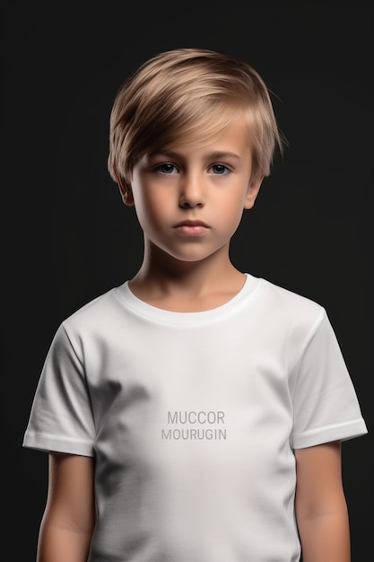 A boy wearing a white shirt that says muck inconvenient.