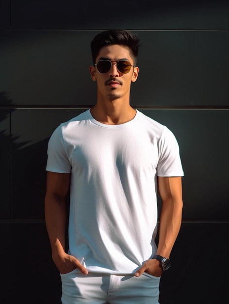 Boy wearing white Tshirt for mockup design