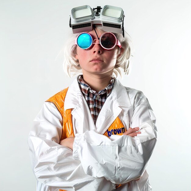 Photo a boy wearing a white and yellow suit with the word swimming on it