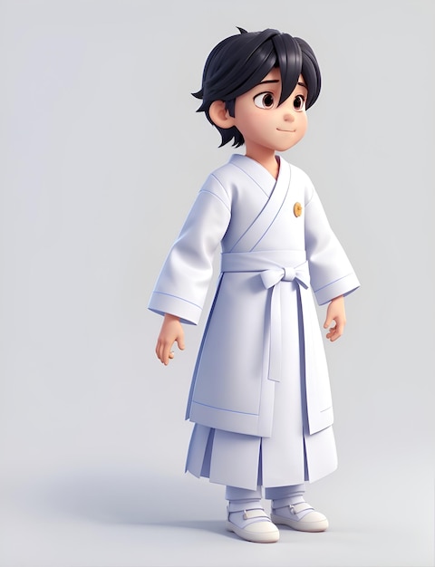 boy in a white kimono cartoon character Generative AI