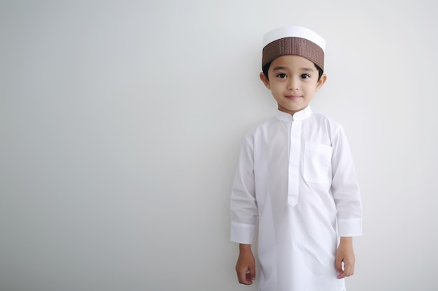 Boy in white muslim custome