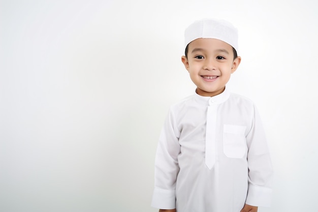Boy in white muslim custome