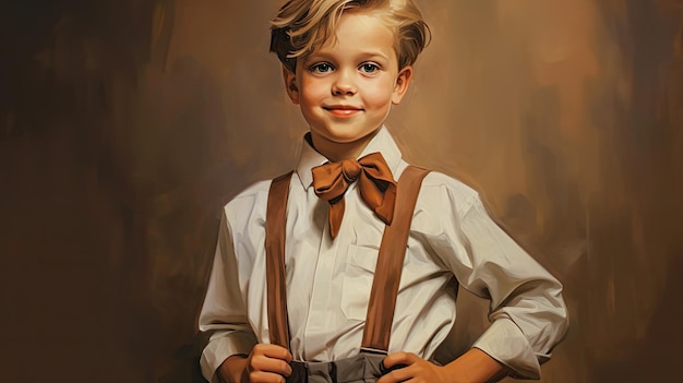 A boy in a white shirt with a bow tie and a bow tie