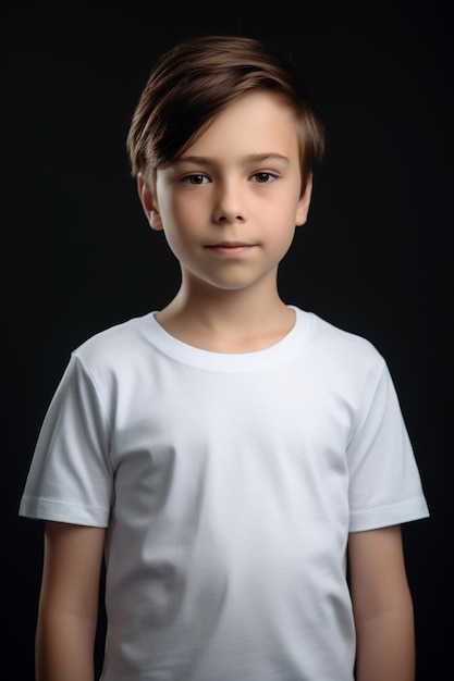 Boy in a white t - shirt on a black background