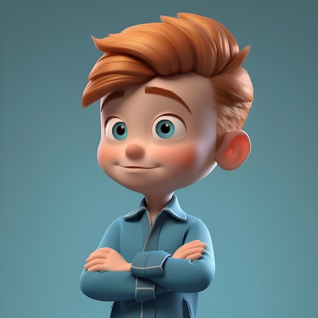 Boy with arms crossed looking at the camera 3d render illustration