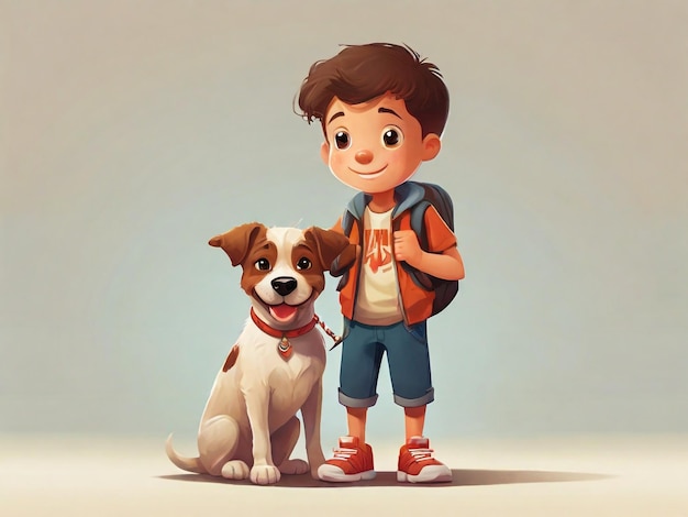 a boy with a backpack and a dog with a backpack