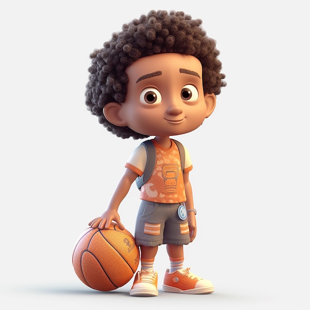 A boy with a basketball on his back stands with his hands on his hips.