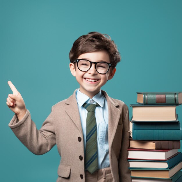 Photo boy with books showing ok sign