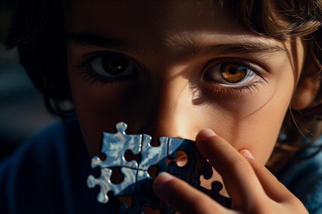 A boy with brown eyes and a blue nose holds a piece of metal.