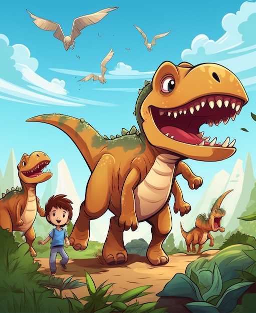 A boy with dinosaur cartoon cover page