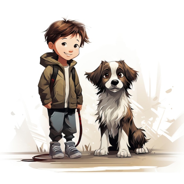 boy with dog illustration on white background