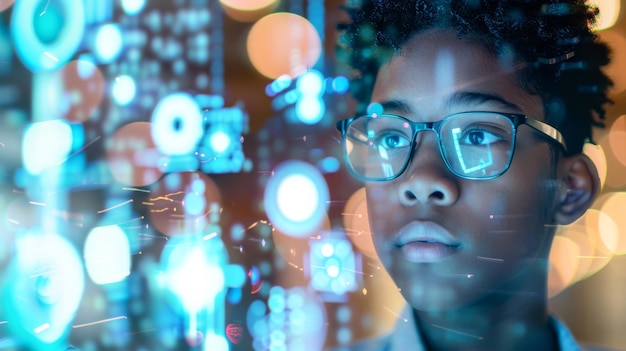 boy with futuristic digital interface