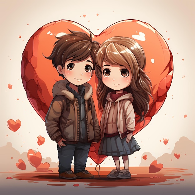 boy with girl valentine day heart love cartoon