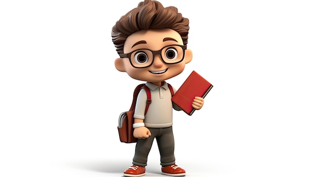 A boy with glasses and a book called a character