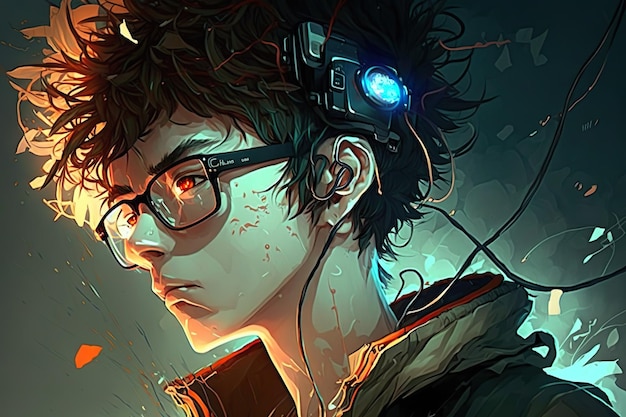 A boy with glasses and a headphones that says'the game is coming '