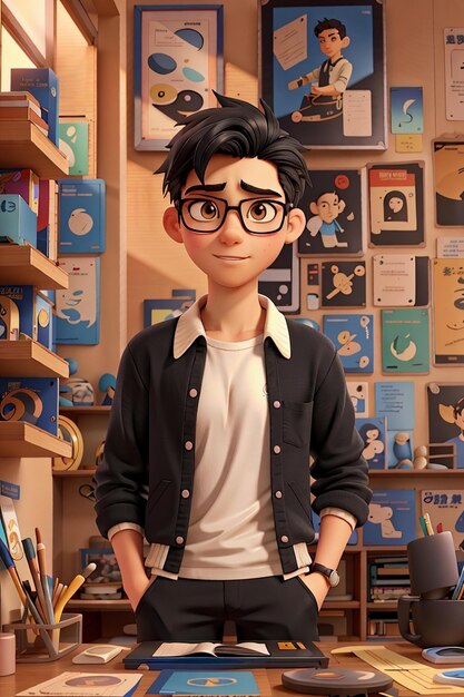 a boy with glasses and a jacket on