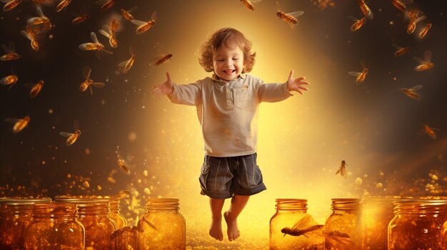 Photo a boy with a golden background