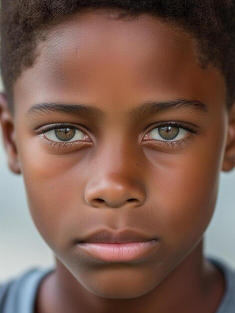 Photo a boy with green eyes and a black shirt that says  the word  on it