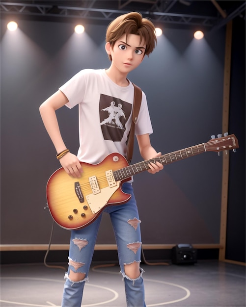 a boy with a guitar in his hands