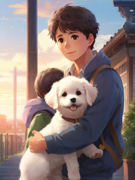 a boy with his dog