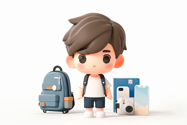 boy with laptop and school backpack 3d character ai generative