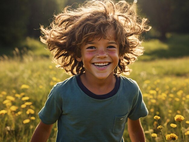 Foto un ragazzo con i capelli lunghi e una camicia verde sta sorridendo