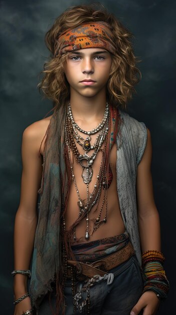 Photo a boy with a necklace and a necklace