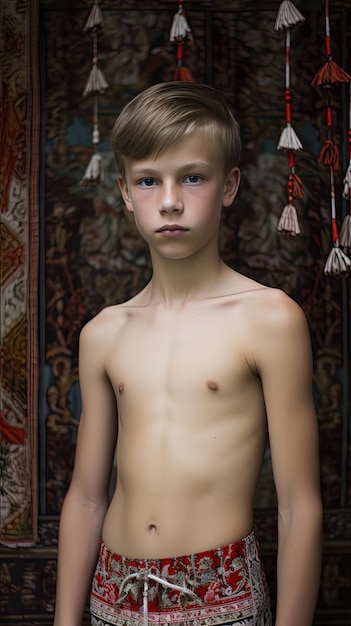 Photo a boy with no shirt on