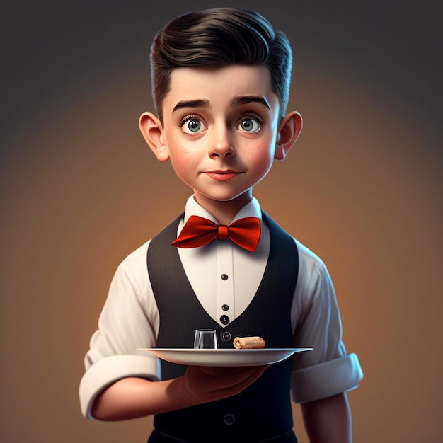 A boy with a plate of food in front of him.