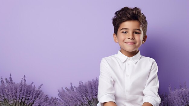 Photo a boy with a purple background