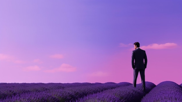 A boy with a purple background