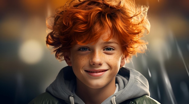 a boy with red hair and freckles smiling