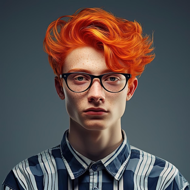 Photo boy with red hair glasses and checkered shirt