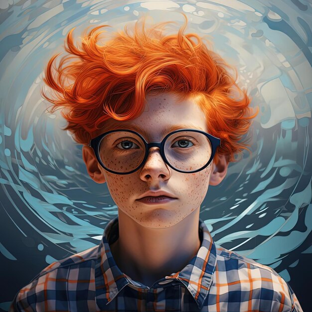 Photo boy with red hair glasses and checkered shirt