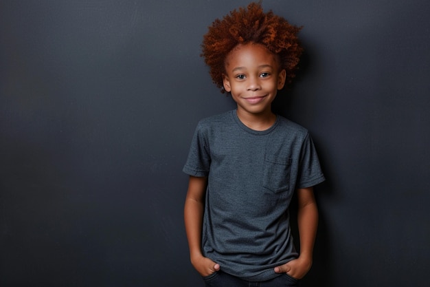 Photo a boy with red hair stands in front of a black background